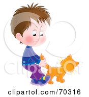 Royalty Free RF Clipart Illustration Of A Brunette Airbrushed Boy Pulling A Cats Tail