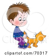 Royalty Free RF Clipart Illustration Of A Brunette Boy Pulling A Cats Tail