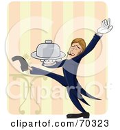 Professional Waiter Strutting And Holding Out A Platter