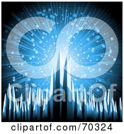 Royalty Free RF Clipart Illustration Of A Blue Background With Sharp Icy Glaciers Over A Blue Burst With Particles