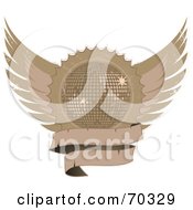Poster, Art Print Of Distressed Winged Shield With A Blank Banner And A Disco Ball