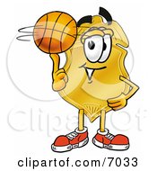 Poster, Art Print Of Badge Mascot Cartoon Character Spinning A Basketball On His Finger