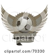 Poster, Art Print Of Distressed Winged Shield With A Blank Banner And A Soccer Ball