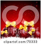 Poster, Art Print Of Red Sparkle Background With Christmas Baubles Golden Bows And White Grunge