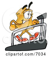 Poster, Art Print Of Badge Mascot Cartoon Character Walking On A Treadmill In A Fitness Gym