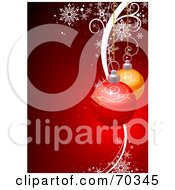 Poster, Art Print Of Red Background With Suspended Christmas Baubles Snowflakes And Vines