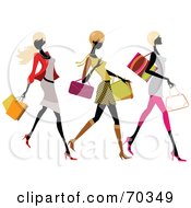 Poster, Art Print Of Three Faceless Fashionable Women Carrying Shopping Bags