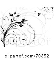 Royalty Free RF Clipart Illustration Of A White Background With Gray And Black Silhouetted Vines With Curly Tendrils