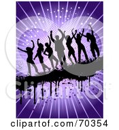 Poster, Art Print Of Silhouetted Dance People Over A Purple Burst Background With Grunge