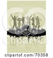 Poster, Art Print Of Group Of Silhouetted Dancers Over A Grunge Bar With Speakers On Tan