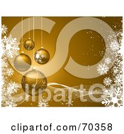 Poster, Art Print Of Golden Background With Four Suspended Christmas Baubles Waves And Snowflakes