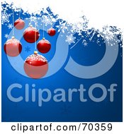Royalty Free RF Clipart Illustration Of A Blue Snowflake Patterned Background With Red Baubles Snow And Snowflakes
