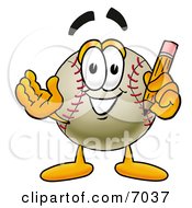 Baseball Mascot Cartoon Character Holding A Pencil