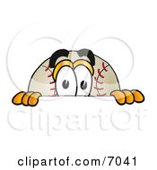 Baseball Mascot Cartoon Character Peeking Over A Surface