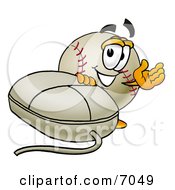 Baseball Mascot Cartoon Character With A Computer Mouse