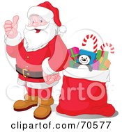 Poster, Art Print Of Santa Holding His Thumb Up And Standing By A Sack