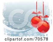 Royalty Free RF Clipart Illustration Of A Blue Christmas Background With Snowflake Breezes And Red Ornaments