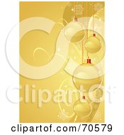 Poster, Art Print Of Golden Christmas Background With Swirls Sparkles And Red And Gold Baubles