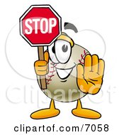 Baseball Mascot Cartoon Character Holding A Stop Sign