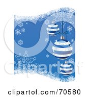 Poster, Art Print Of Blue Christmas Background With Striped Ornaments And Snowflakes