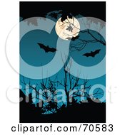 Poster, Art Print Of Dark Blue Background With A Full Moon Bats And Silhouetted Branches