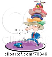 Royalty Free RF Clipart Illustration Of A Businessman Whistling Walking And Wearing Too Many Hats by jtoons #COLLC70649-0139