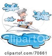 Royalty Free RF Clipart Illustration Of A Business Man Steering A Paper Plane Through Clouds