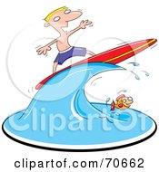 Royalty Free RF Clipart Illustration Of A Blond Surfer Guy On A Wave Over A Fish