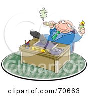 Royalty Free RF Clipart Illustration Of A Lazy Boss Smoking A Cigar And Relaxing With His Feet On His Desk by jtoons #COLLC70663-0139