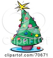 Royalty Free RF Clipart Illustration Of A Curving Decorated Christmas Tree With Lights And Ornaments by jtoons #COLLC70671-0139