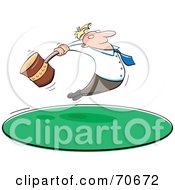 Royalty Free RF Clipart Illustration Of A Businessman Leaping And Swinging A Giant Hammer
