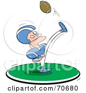 Royalty Free RF Clipart Illustration Of A Man In A Blue And White Uniform Kicking A Football