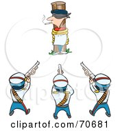 Royalty Free RF Clipart Illustration Of A Firing Squad Aimed At A Man Smoking And Tied Against A Pole by jtoons #COLLC70681-0139