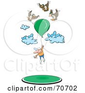 Birds Floating Around A Man Hanging Onto A Balloon