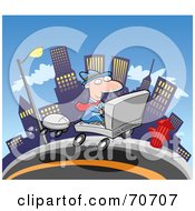 Royalty Free RF Clipart Illustration Of A Commuting Businessman Driving A Laptop Car Through A City by jtoons #COLLC70707-0139