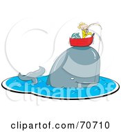 Royalty Free RF Clipart Illustration Of A Whale Caught On A Fishing Pole Lifting Up A Man In His Boat by jtoons #COLLC70710-0139