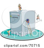 Royalty Free RF Clipart Illustration Of A Team Of Tiny Men Repairing A Computer by jtoons #COLLC70715-0139