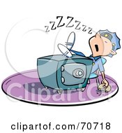 Royalty Free RF Clipart Illustration Of A Security Guard Sleeping With His Feet On Top Of A Safe A Donut In Hand by jtoons #COLLC70718-0139