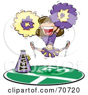 Royalty Free RF Clipart Illustration Of A Brunette Cheerleader In A Purple And Yellow Uniform Leaping And Cheering by jtoons #COLLC70720-0139