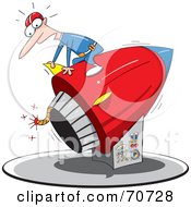 Royalty Free RF Clipart Illustration Of A Man Sitting On Top Of A Rocket With A Lit Fuse by jtoons #COLLC70728-0139