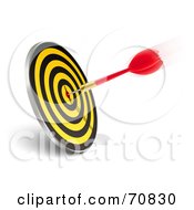 Red And Gold Dart On A Yellow And Black Dartboard Target