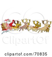 Poster, Art Print Of Team Of Eight Reindeer Flying Santa In His Sleigh