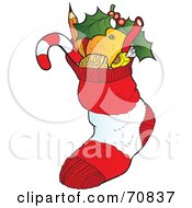 Royalty Free RF Clipart Illustration Of A Red And White Christmas Stocking Stuffed With Items