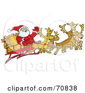 Poster, Art Print Of Team Of Four Reindeer Flying Santa In His Sleigh
