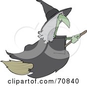 Royalty Free RF Clipart Illustration Of A Green Warty Flying Witch With Gray Hair