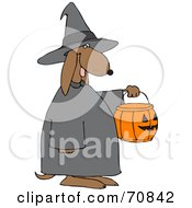 Royalty Free RF Clipart Illustration Of A Witch Doggy Holding A Pumpkin Basket