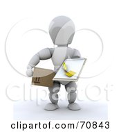 Poster, Art Print Of 3d White Character Delivery Man Holding A Clipboard And A Box