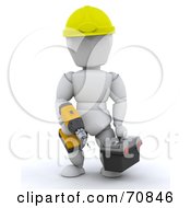 Poster, Art Print Of 3d White Character Holding A Tool Box And Drill
