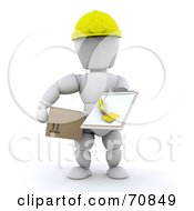 Poster, Art Print Of 3d White Character Holding A Box And Clipboard