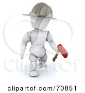 Poster, Art Print Of 3d Fireman White Character With An Axe And Helmet